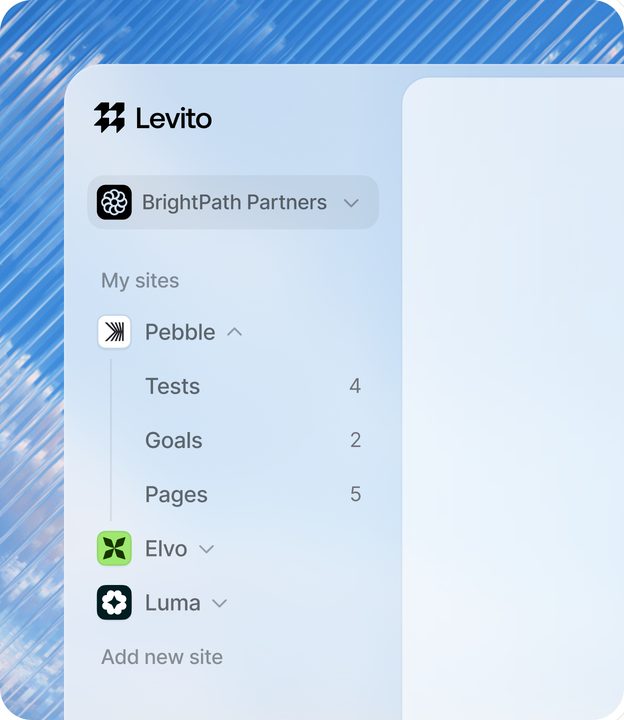 The Levito app managing several client sites from one account